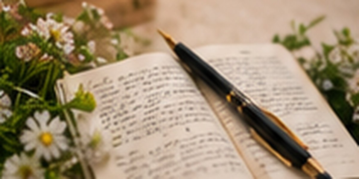 Open poetry notebook with a pen